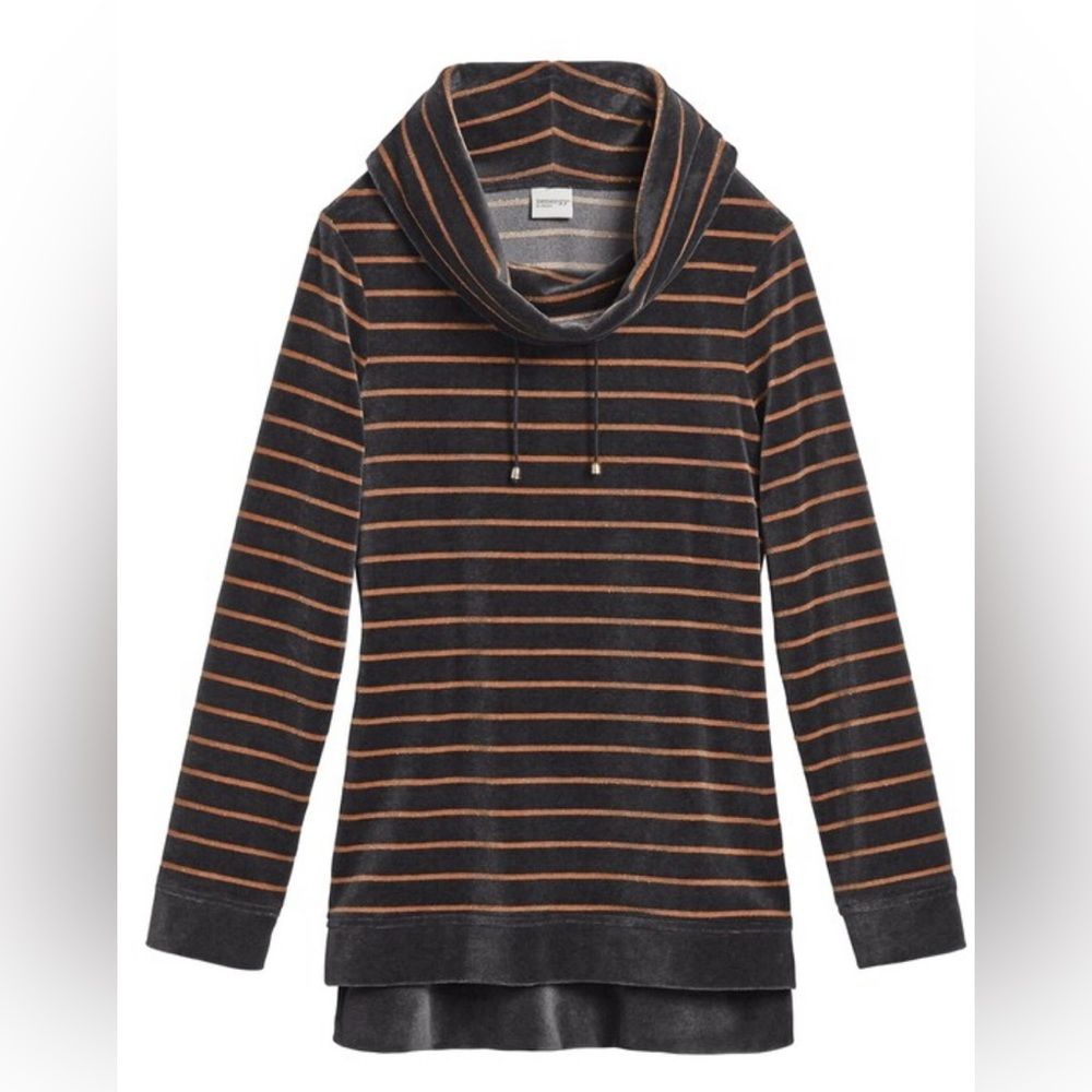Zenergy by Chico’s Velour Lurex Stripe Cowl Neck Top - Chico’s Size 1 / Medium - Picture 3 of 15